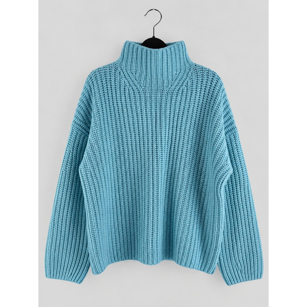 Vince Womens Blue Shaker Ribbed Knit Funnel Neck Pullover Sweater Large